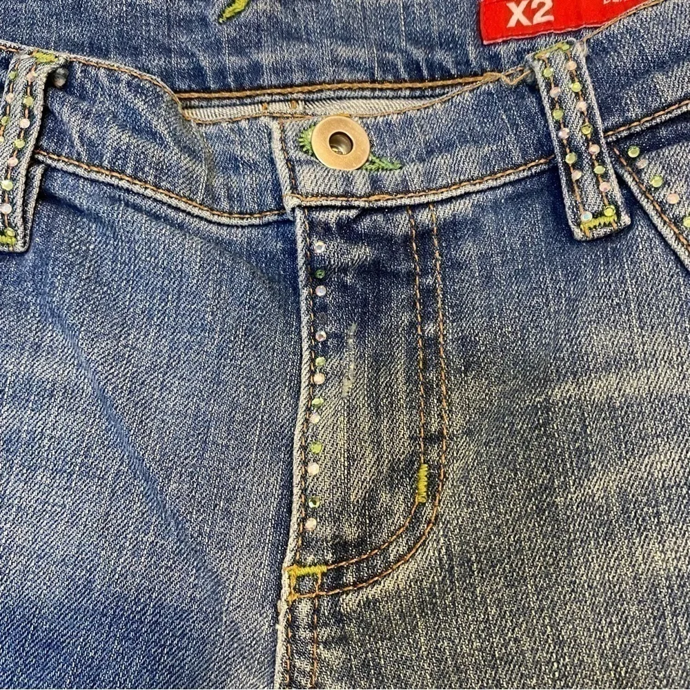X2 Denim Laboratory Ultra Low Rise Embellished Flare Jean, Size 30
